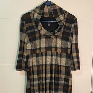 New Directions Cowl Neck Plaid Sweater Dress